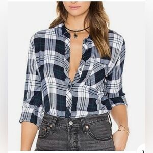 Rails white/navy/forest green hunter plaid button down shirt